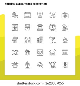 Set of Tourism And Outdoor Recreation Line Icon set 25 Icons. Vector Minimalism Style Design Black Icons Set. Linear pictogram pack.