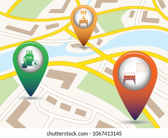Set of tourism services map pointers on map. Vector illustration