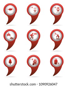 Set of tourism services map pointers. Vector illustration