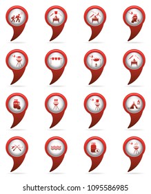 Set of tourism services map pointers. Vector illustration