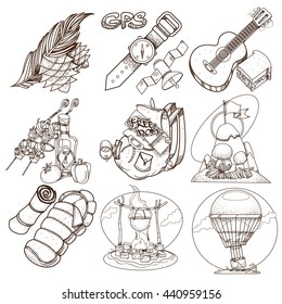 Set in the tourism theme. Travel logos. Coloring books.