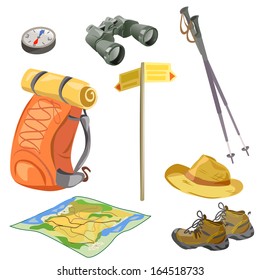 set for the tourist, elements for hikers. vector illustration