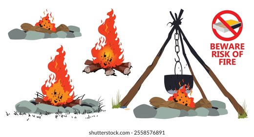 Set of tourist fires. Illustration concept template for website, web landing page, banner, presentation, social, poster, promotion or print media.