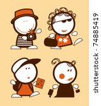 Set of tourist funny peoples icons.