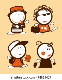 Set of tourist funny peoples icons.
