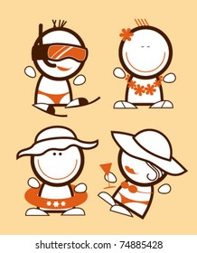 Set of tourist funny peoples icons.