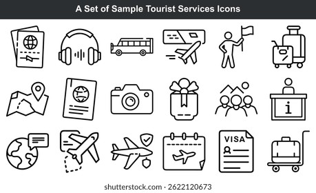 Set of tourist services outline icons