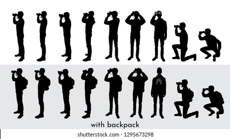 Set of tourist silhouettes with binoculars