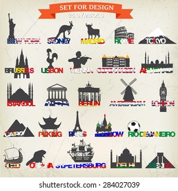 set of tourist symbols.vector illustration. 