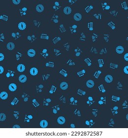 Set Tourist tent with flag, Flashlight, Wooden axe and wood and Compass on seamless pattern. Vector