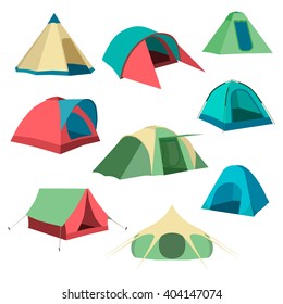 Set of tourist tents icon. Collection camping tent icon. Vector illustration eps10