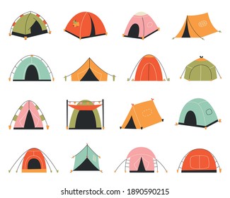 Set of tourist tents. Vector illustration - collection of camping tent icons.