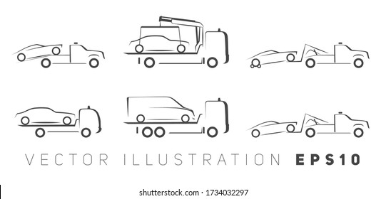 Set Tow Truck Simple Side View Schematic Image