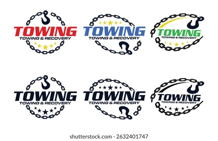 set of Tow trucks silhouette logo design vector template