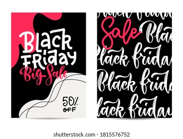 Set of tow vertical banners for a black Friday sale. Typographic vertical posters with lettering text. Flan hand drawn only word design