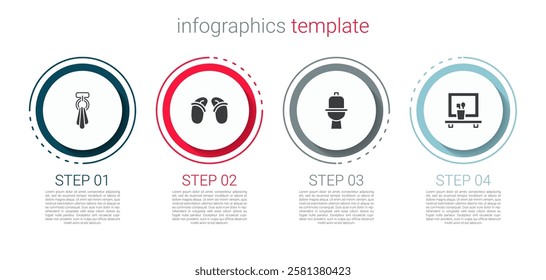 Set Towel on a hanger, Flip flops, Toilet bowl and Washbasin mirror. Business infographic template. Vector