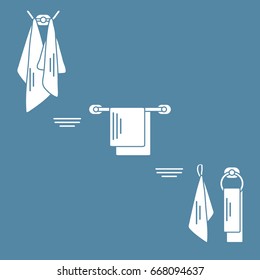 Set of  towels hanging on different holders. Design for poster or print.