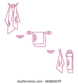 Set of  towels hanging on different holders. Design for poster or print.