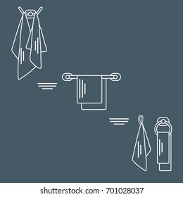 Set of  towels hanging on different holders. Design for poster or print.