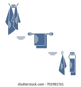 Set of  towels hanging on different holders. Design for poster or print.