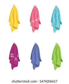 set of towels hanging vector illustration