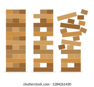 Set of tower game. Wooden stack block toy