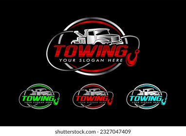 set of towing truck service logo emblem, sticker, badge template vector illustration suitable for the automotive company isolated on background