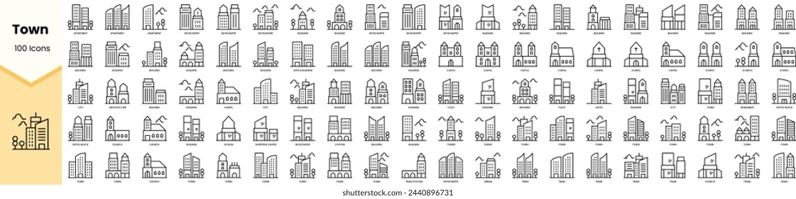 Set of town icons. Simple line art style icons pack. Vector illustration