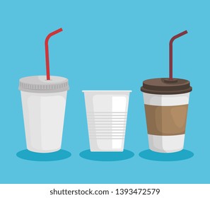 set of toxic plastics cups that ecology pollution