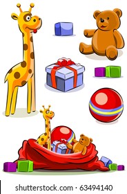 set toy with bag for christmas vector illustration isolated on white background