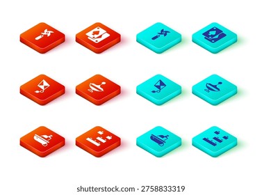 Set Toy boat, building block bricks, Kite, Whirligig toy, Playing cards and Pinwheel icon. Vector
