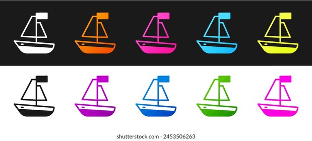 Set Toy boat icon isolated on black and white background.  Vector