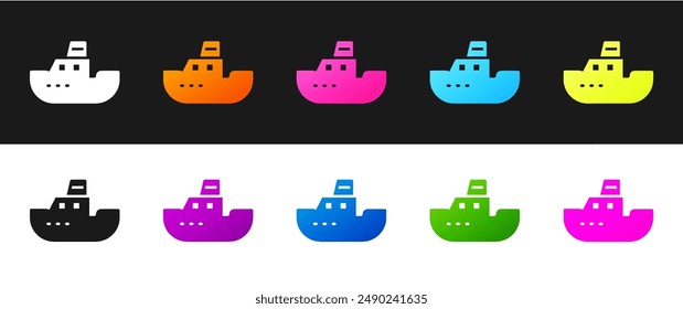 Set Toy boat icon isolated on black and white background.  Vector