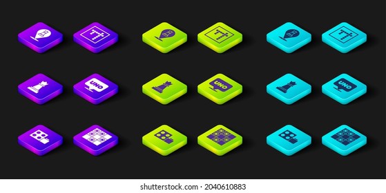 Set Toy building block bricks, Board game of checkers, Chess, Uno card, Bingo and  icon. Vector