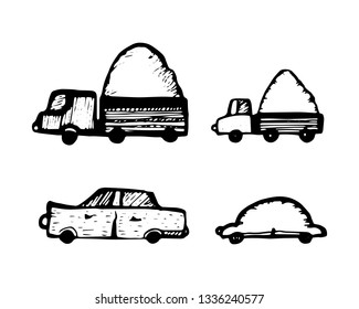 set of toy cars. hand-drawn vector illustration on white background
