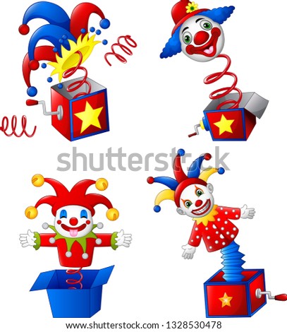 Set of toy circus clown out of a box