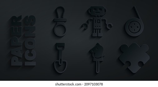 Set Toy horse, Yoyo toy, Shovel, Puzzle pieces, Robot and Baby dummy pacifier icon. Vector