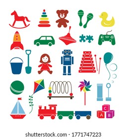 Set of toy icons colorful baby game element isolated on a white background, vector illustration for design.
