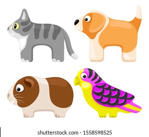 Set of toy pets on a white background.