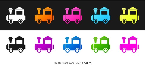 Set Toy train icon isolated on black and white background.  Vector