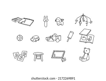  A set of toys for babies and toddlers to play (line drawing only, transparent background)