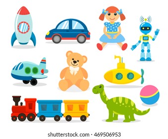 Set toys for boys and girls. Icons for the web in a flat style is insulated on white background. vector illustration