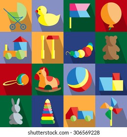 Set of toys for children. Vector illustration. Grouped for easy editing.