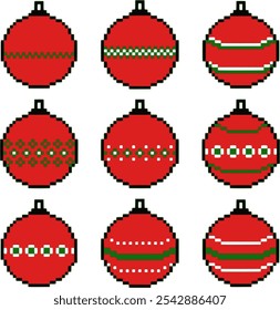 set of toys for the Christmas tree. pixel art