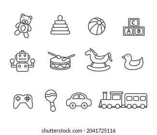 Set of toys icon in linear style isolated on white background. Toys vector illustration