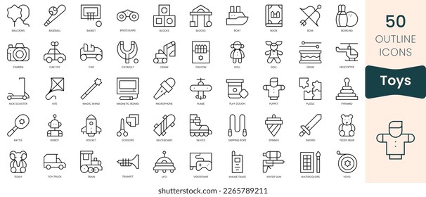 Set of toys icons. Thin linear style icons Pack. Vector Illustration