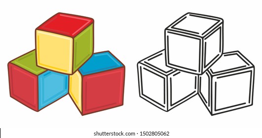 Set of toys for kids. Wooden cubes. Kindergarten cube. The blocks for the sandbox. Children's toy. Design elements set