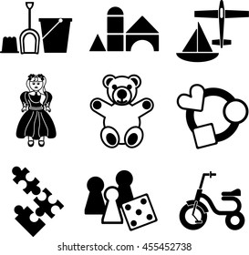 Set of toys pictograms in black and white