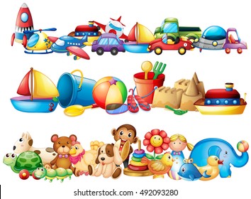 Set of toys in piles