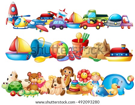 Set of toys in piles